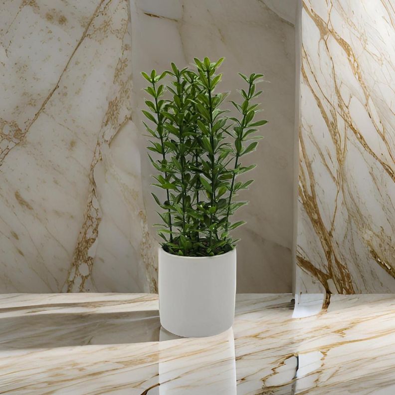 Planta Artificial Macetero De Ceramica Blanco Hojas Verdes-2