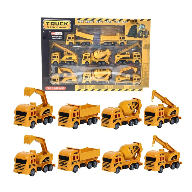 Set 8 Camiones De Construccion Juguete Para Ninos Vehiculos Amarillo