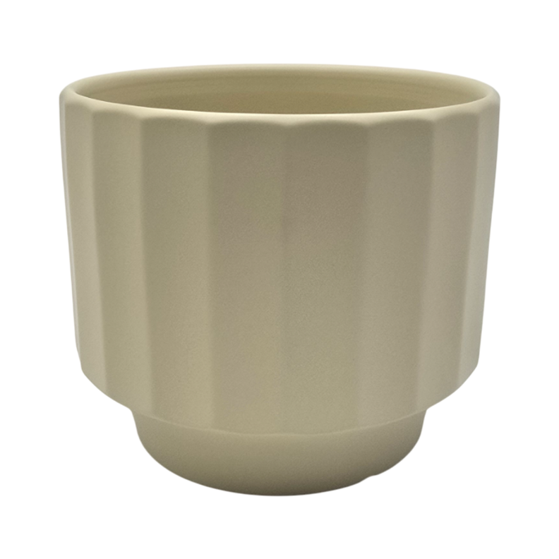 Macetero Maceta De Ceramica Limon Mate Lineas Verticales M-0