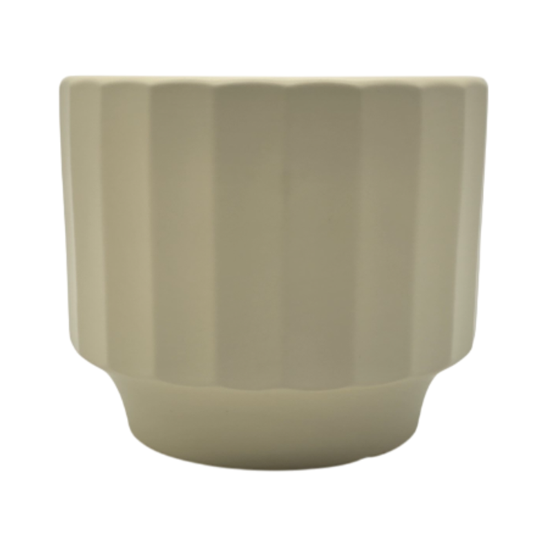 Macetero Maceta De Ceramica Limon Mate Lineas Verticales M-1
