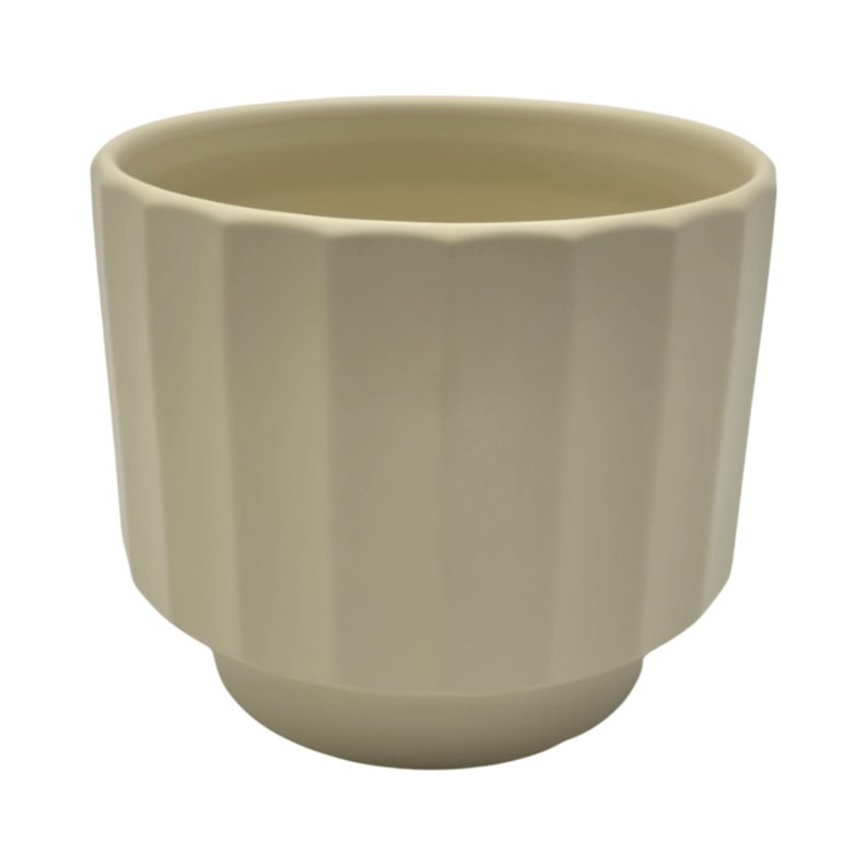Macetero Maceta De Ceramica Limon Mate Lineas Verticales M-2