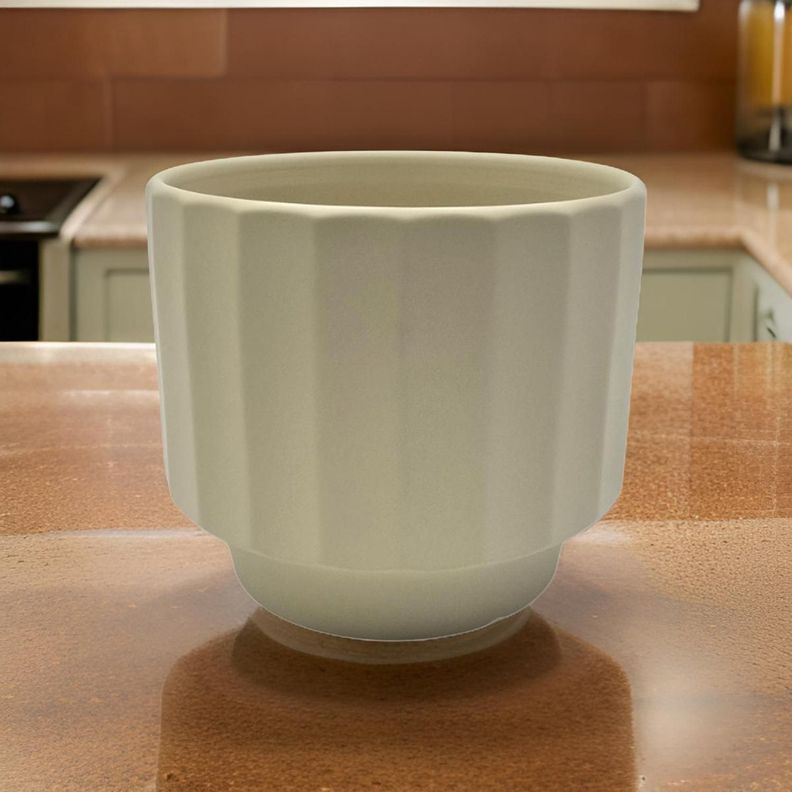 Macetero Maceta De Ceramica Limon Mate Lineas Verticales M-3