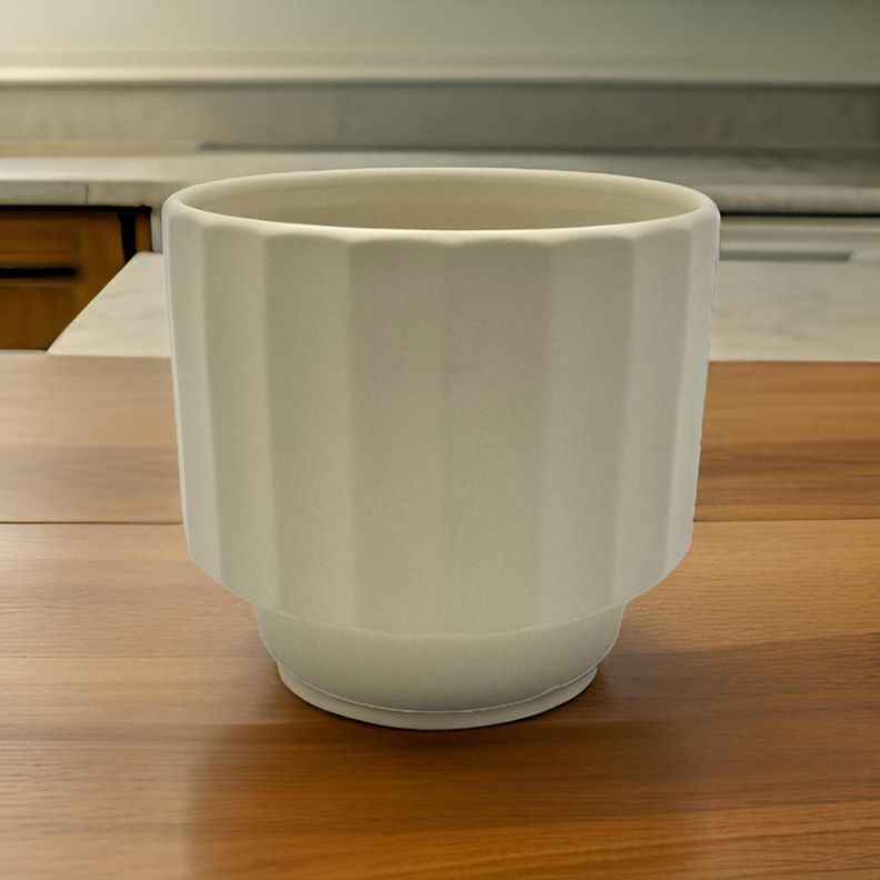 Macetero Maceta De Ceramica Limon Mate Lineas Verticales M-4