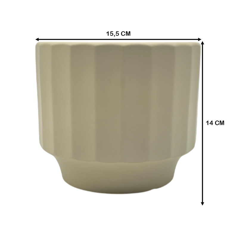 Macetero Maceta De Ceramica Limon Mate Lineas Verticales M-5
