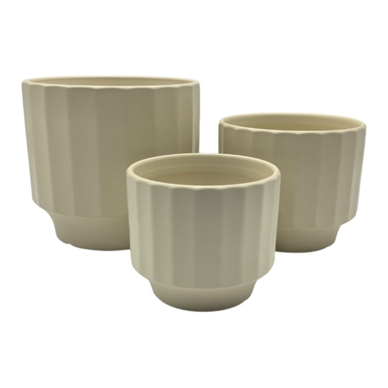 Macetero Maceta De Ceramica Limon Mate Lineas Verticales M-6