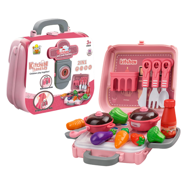 Set Maleta Maletin De Cocina 3 En 1 Infantil Ninos Juguete Rosado