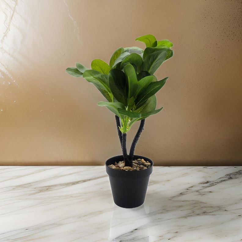 Planta Artificial Hoja Verde Deco Macetero Plastico Negro-3
