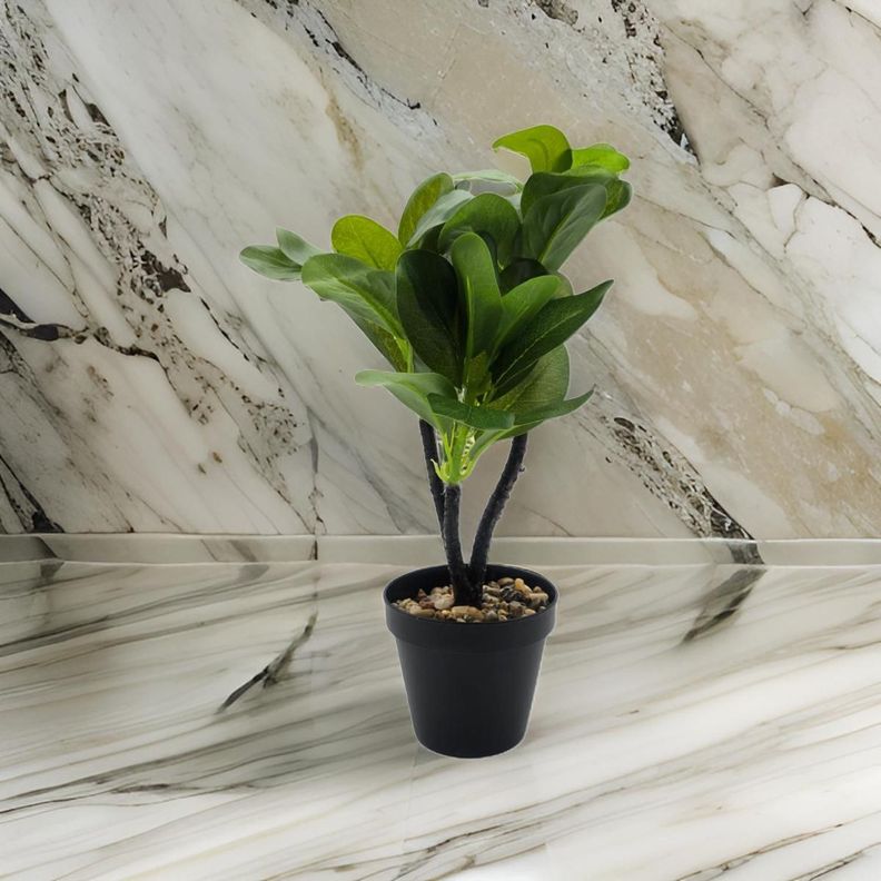 Planta Artificial Hoja Verde Deco Macetero Plastico Negro-4