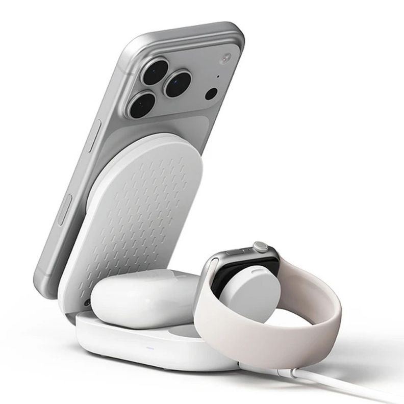 Stand de Carga Inalambrica Ringke Qi2 25W 3 en 1 Magnetico Plegable Blanco