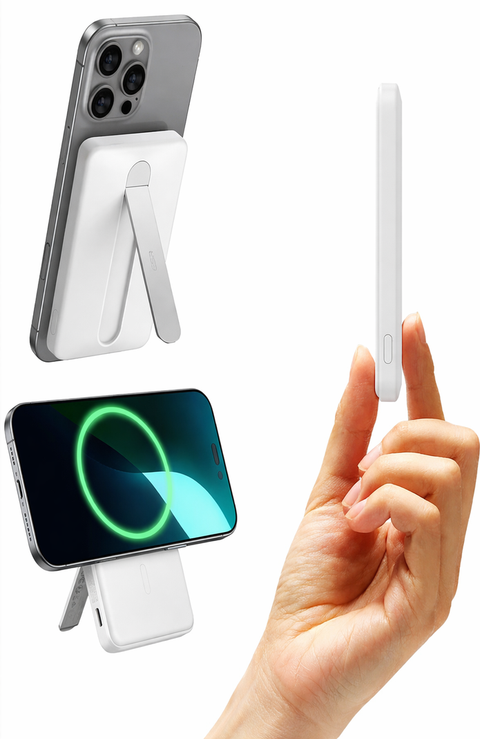Bateria portatil ESR para iPhone Qi2 5000mAh Magnetica Kickstand Powerbank Blanco