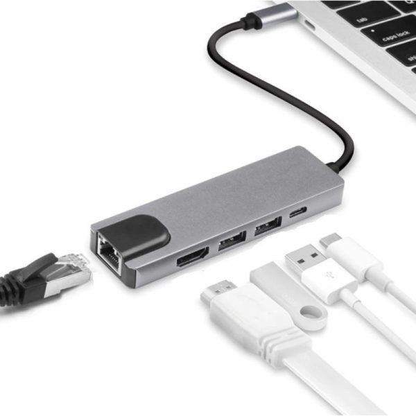 Adaptador Hub Usb Tipo C 5 En 1 Para Macbook Y Notebook-0