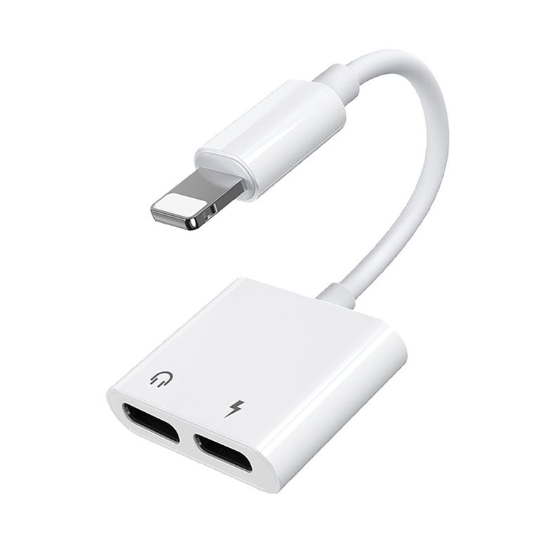 Adaptador Lightning para iPhone 2x1 Para Audífonos Y Cargador-0