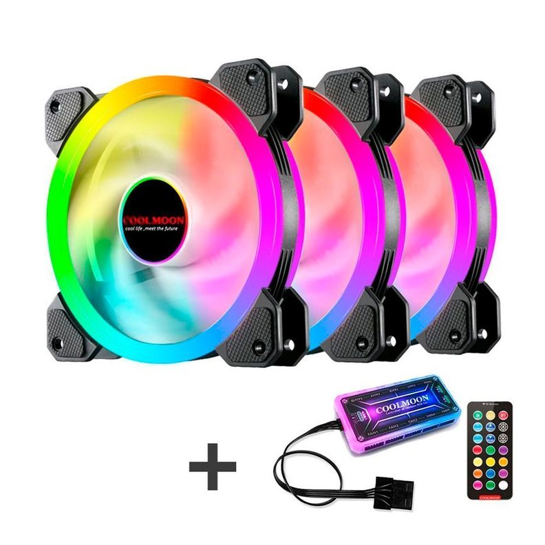 Kit 3 Ventilador Fan Cooler Cpu Led Rgb 12cm Control Remoto-2