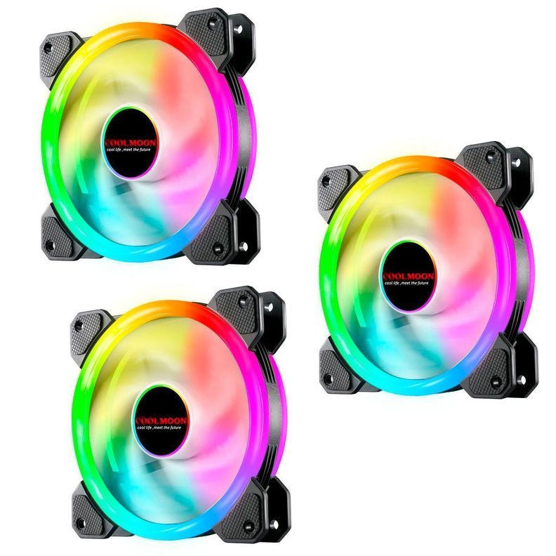 Kit 3 Ventilador Fan Cooler Cpu Led Rgb 12cm Control Remoto-1