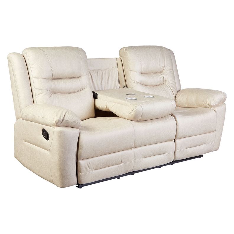 Sofá ODH Reclinable 3 Cuerpos Cargador Inalámbrico London Café Claro-1