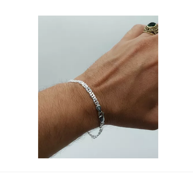 Pulsera Hombre Ojo De Tigre Plata Italiana 925-6