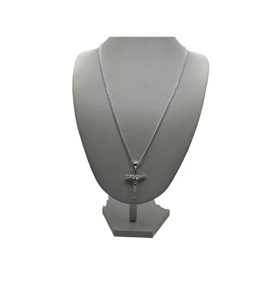 Cadena Con Colgante Cruz Hombre Plata Italiana 925-0