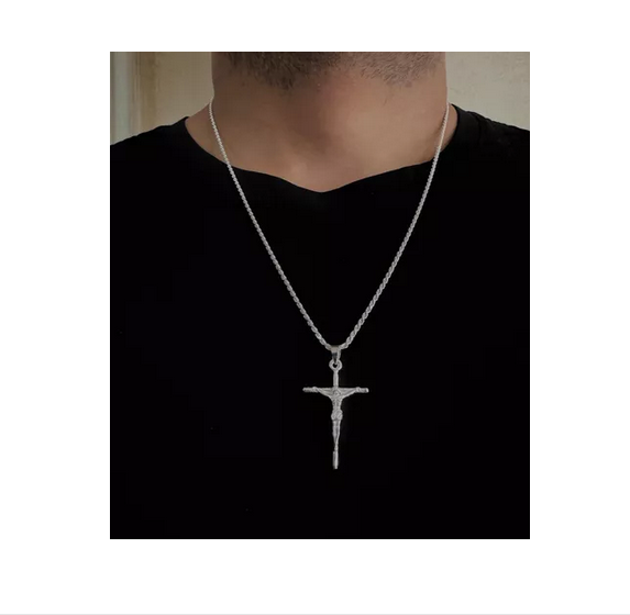 Cadena Con Colgante Cruz Hombre Plata Italiana 925-1