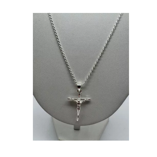 Cadena Con Colgante Cruz Hombre Plata Italiana 925-3