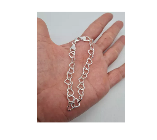 Pulsera Mujer Diseño Corazones Plata Italiana 925-4