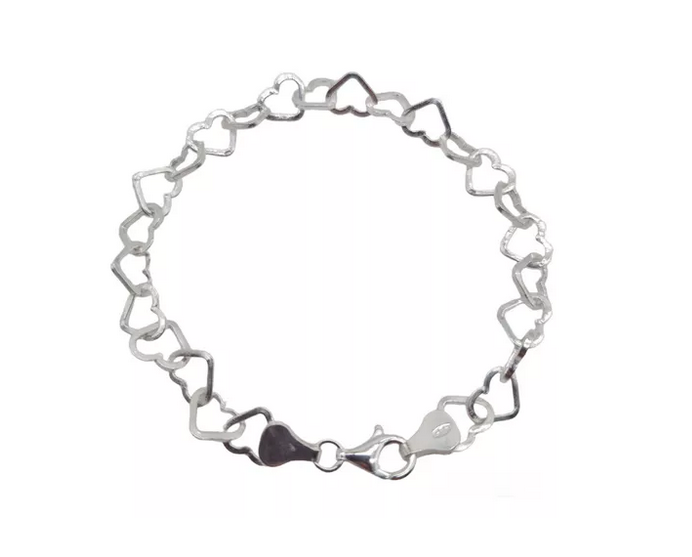 Pulsera Mujer Diseño Corazones Plata Italiana 925-0