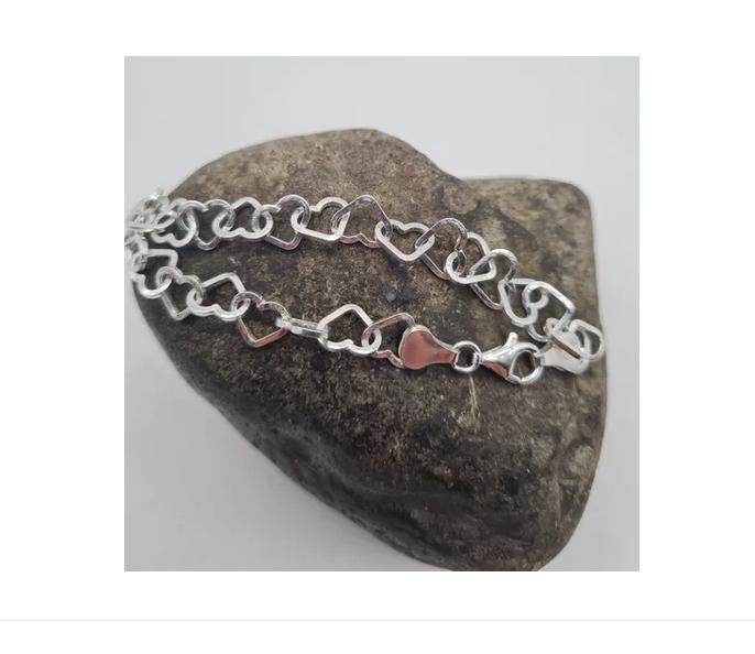 Pulsera Mujer Diseño Corazones Plata Italiana 925-6