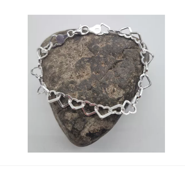 Pulsera Mujer Diseño Corazones Plata Italiana 925-1