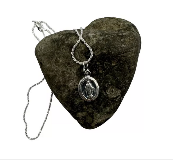 Colgante Virgen Del Rayo + Cadena Plata Italiana 925 Mujer-0