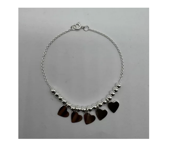 Pulsera Corazones Mujer Plata Italiana 925-3
