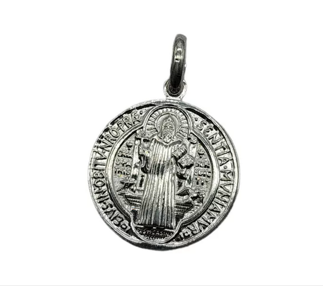 Colgante Medalla San Benito Plata Italiana 925 - Grande -0