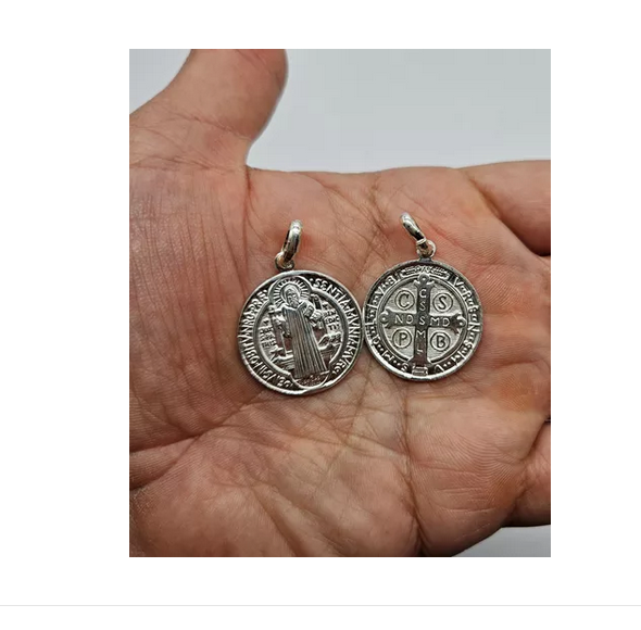 Colgante Medalla San Benito Plata Italiana 925 - Grande -3