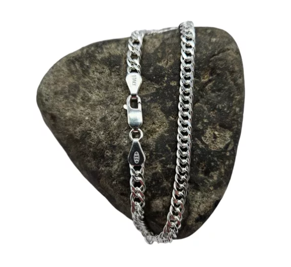 Pulsera Doble Grumet Hombre Plata Italiana 925 - 20 cm-0