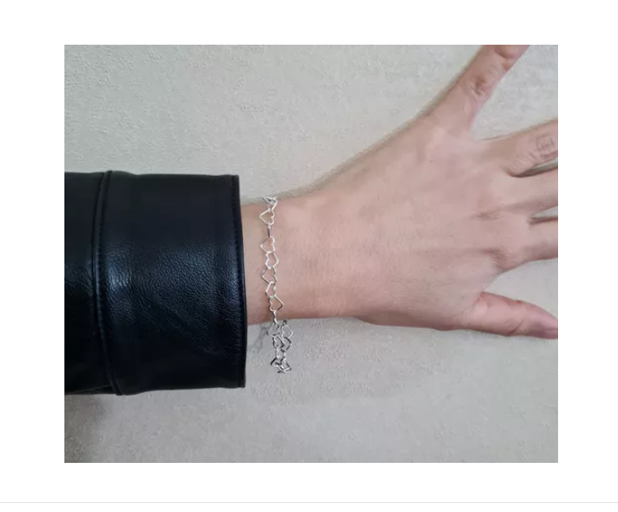 Pulsera Mujer Corazones Plata Italiana 925-3