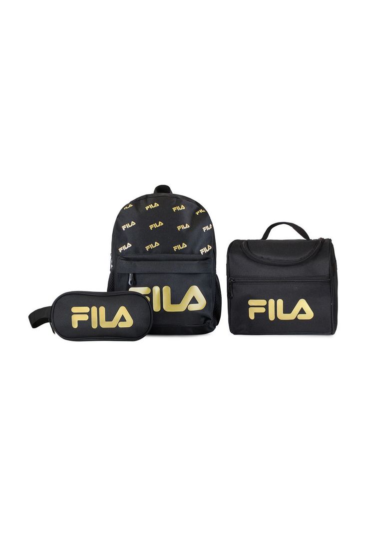 Set FILA Mochila 10lts Urbanix + Lonchera termica + Estuche Spark negro-gold