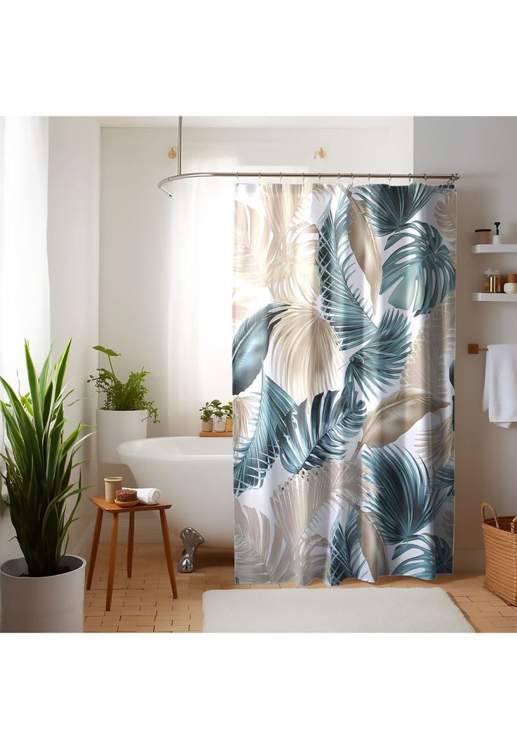 Cortina para bano Nautica Home poliester 180x180cm diseno hojas tropicales Verde
