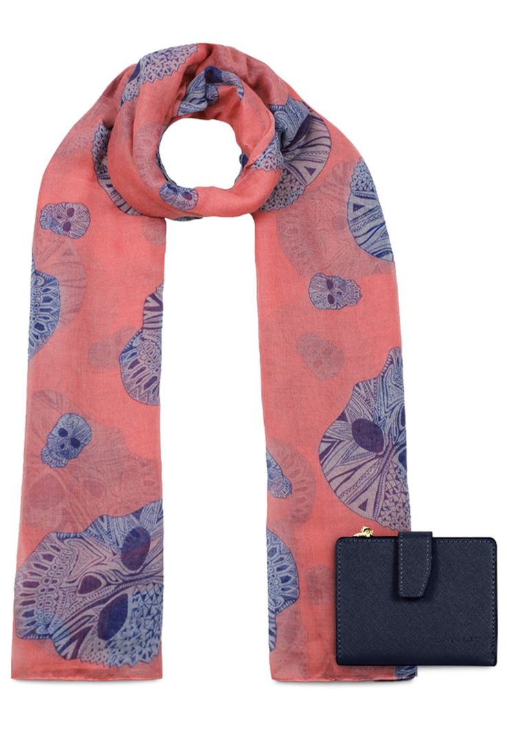 Pack Billetera Briana azul + Pañuelo Omani Coral Carven-0