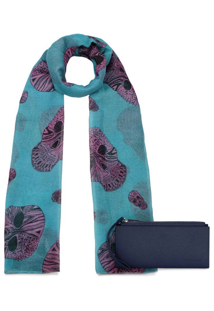 Pack Billetera Delia azul + Pañuelo Omani turquesa Carven-0
