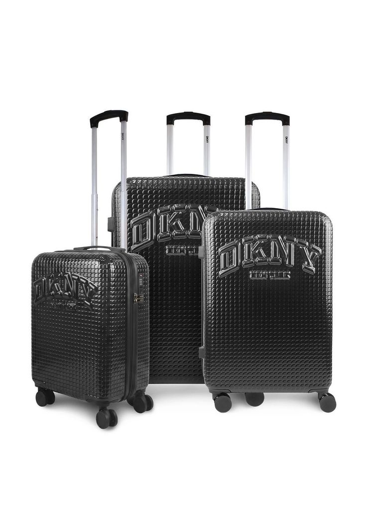 Set 3 Maletas Donna Karan Hot Town Cabina Mediana Grande negras Negro L