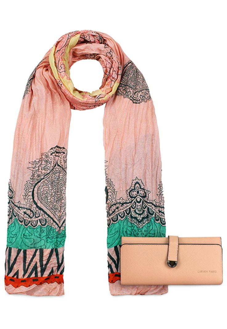 Pack Billetera Nápoles rosa + Pañuelo Alcala coral Carven-0