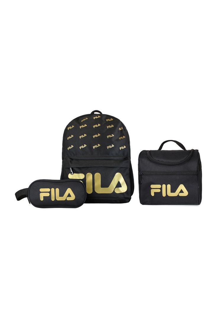 Set FILA Mochila 16lts Urbanix + Lonchera termica + Estuche Spark negro-gold