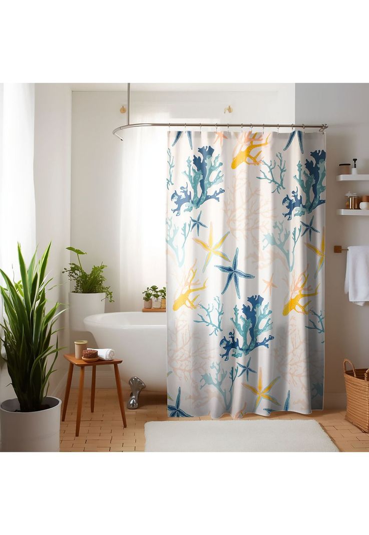 Cortina para bano Nautica Home poliester 180x180cm diseno corales de mar Blanco