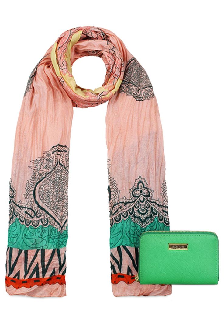 Pack Billetera Trifold verde + Pañuelo Alcala coral Kenneth Cole-0