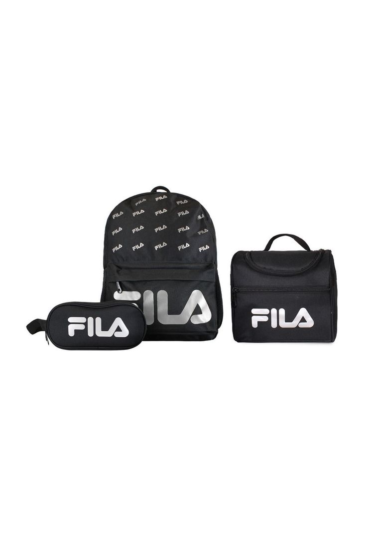 Set FILA Mochila 16lts Urbanix + Lonchera termica + Estuche Spark negro-silver