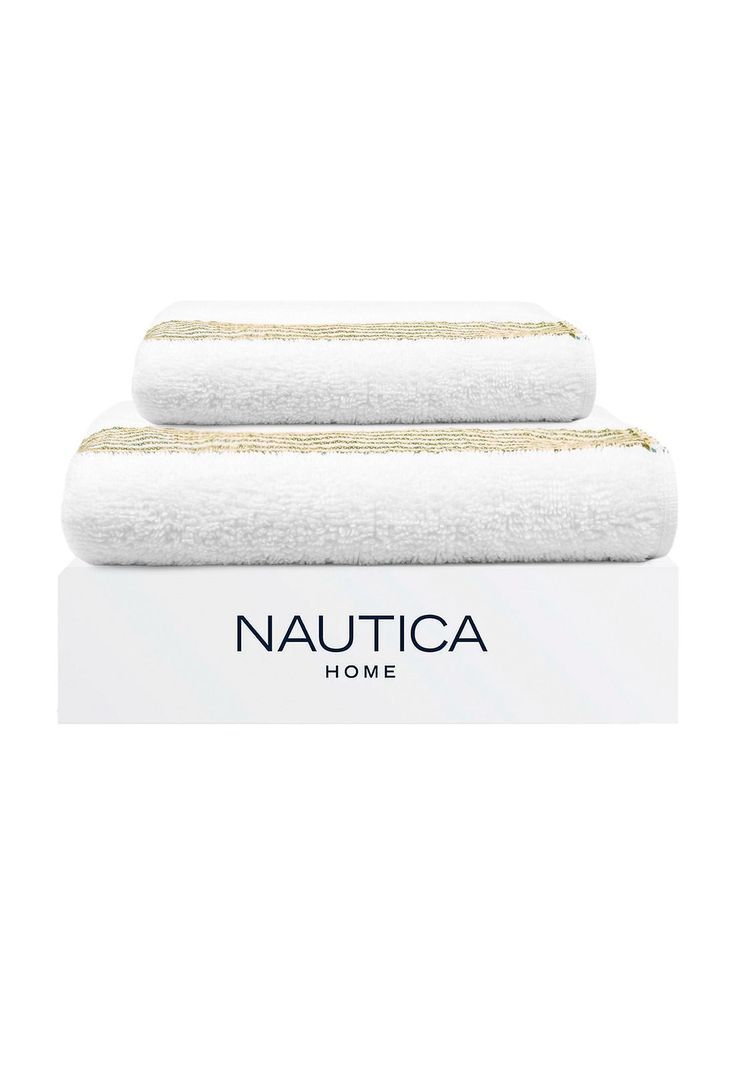 Set 2 Toallas Nautica MAV Cara+mano 100% algodon alta calidad blanco-verde