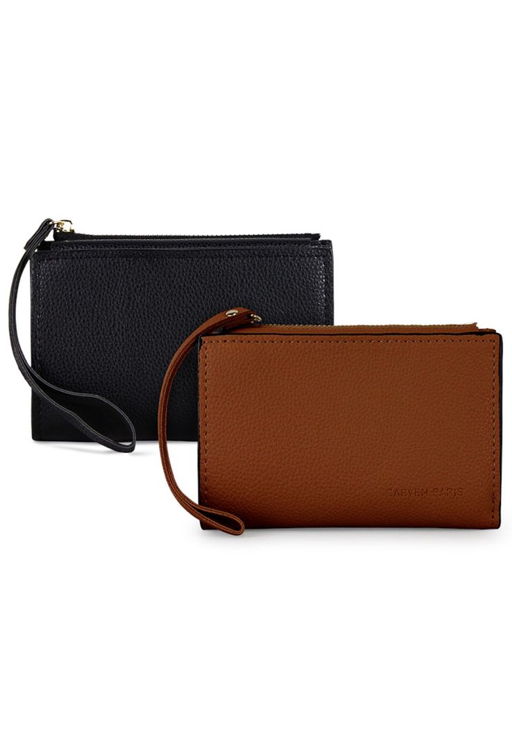 2 Billeteras de mujer Adara negra y brown Carven Negro