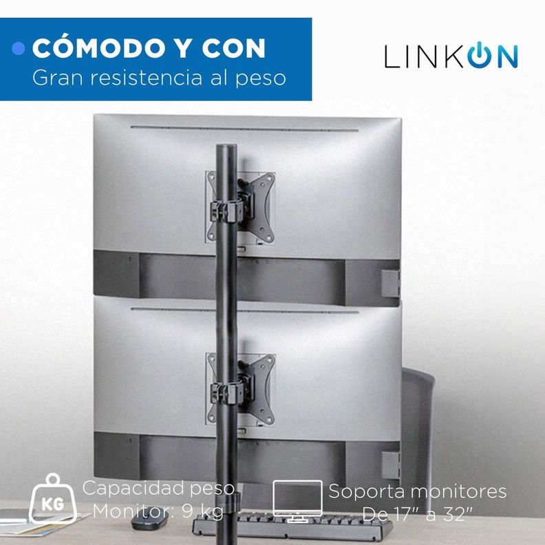 Brazo Soporte Doble 2 Monitores Vertical Linkon Escritorio-1