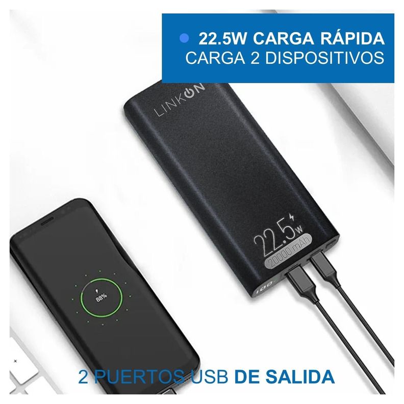 Bateria Externa Cargador Rapido Power Bank Linkon 20.000 Mah-2