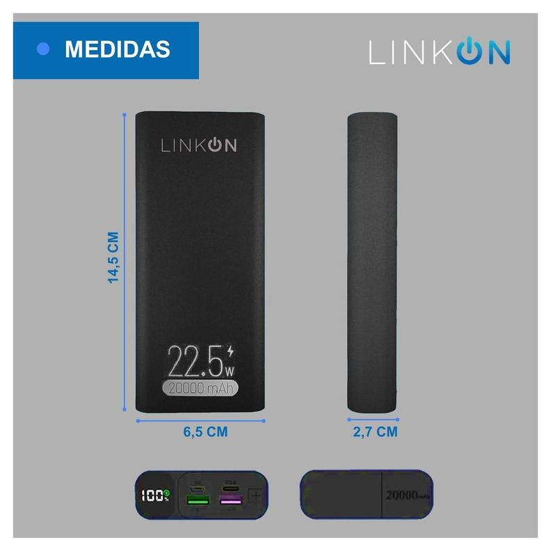 Bateria Externa Cargador Rapido Power Bank Linkon 20.000 Mah-5