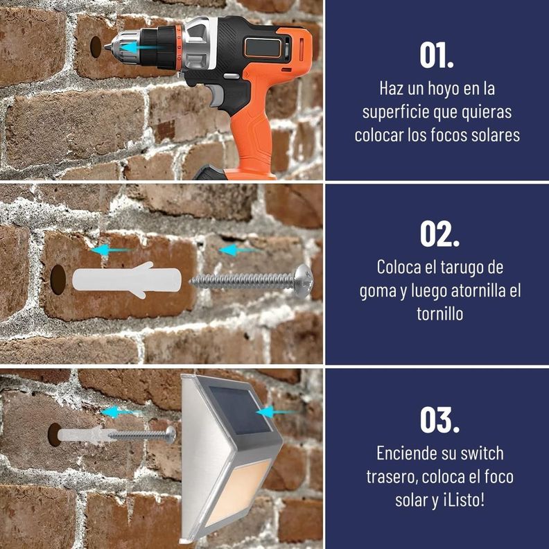 Foco Reflector Solar Maxwell Led Exterior Pared Set de 4-6