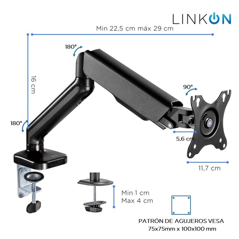 Soporte Brazo Para Monitor Resorte a Gas Escritorio Linkon-6